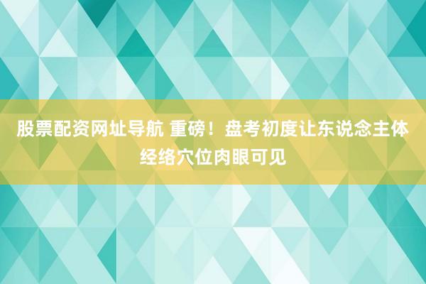 股票配资网址导航 重磅！盘考初度让东说念主体经络穴位肉眼可见