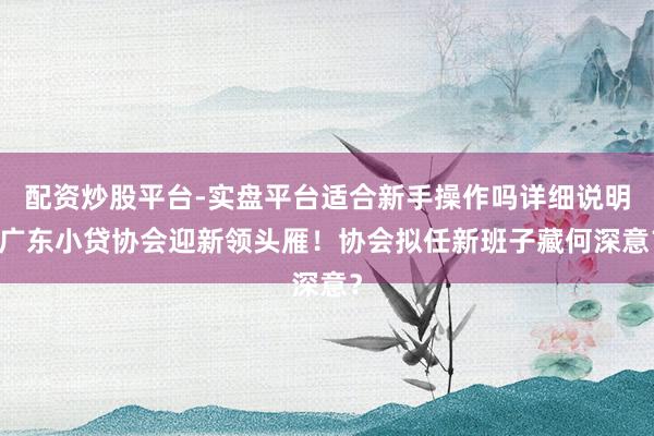 配资炒股平台-实盘平台适合新手操作吗详细说明 广东小贷协会迎新领头雁！协会拟任新班子藏何深意？