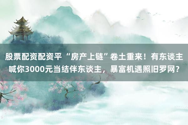 股票配资配资平 “房产上链”卷土重来！有东谈主喊你3000元当结伴东谈主，暴富机遇照旧罗网？