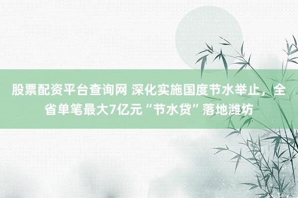 股票配资平台查询网 深化实施国度节水举止，全省单笔最大7亿元“节水贷”落地潍坊