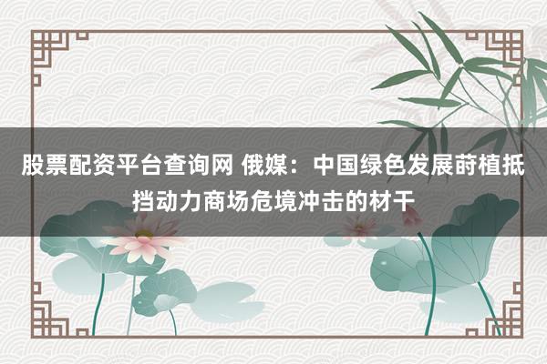 股票配资平台查询网 俄媒：中国绿色发展莳植抵挡动力商场危境冲击的材干