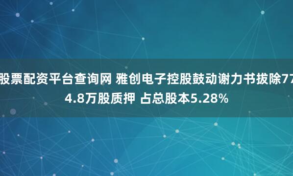 股票配资平台查询网 雅创电子控股鼓动谢力书拔除774.8万股质押 占总股本5.28%