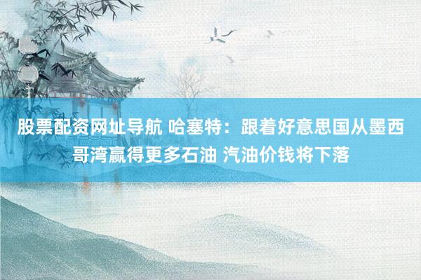 股票配资网址导航 哈塞特：跟着好意思国从墨西哥湾赢得更多石油 汽油价钱将下落